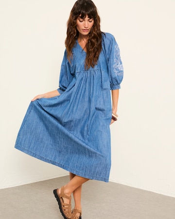 FatFace Jess Denim Embroidery Midi Dress