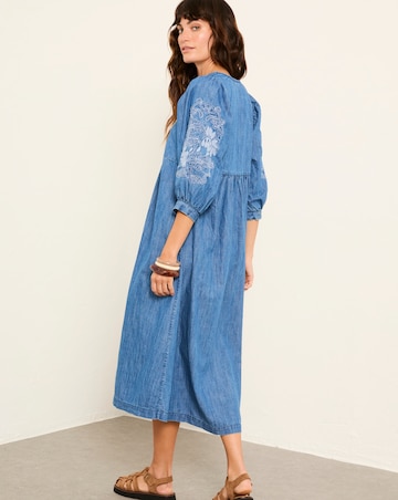 FatFace Jess Denim Embroidery Midi Dress