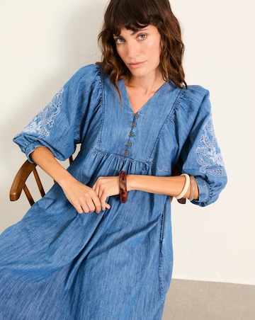 FatFace Jess Denim Embroidery Midi Dress