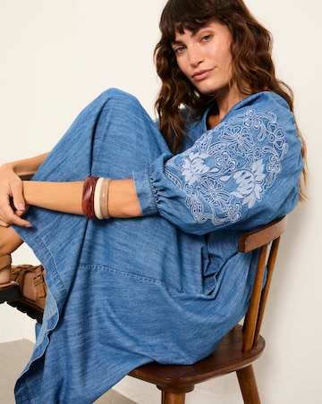 FatFace Jess Denim Embroidery Midi Dress