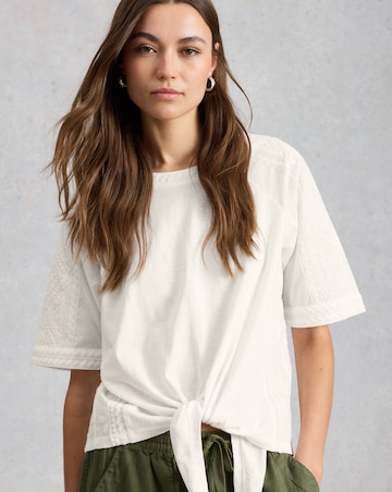 White Stuff Embroidered Tie Hem Top
