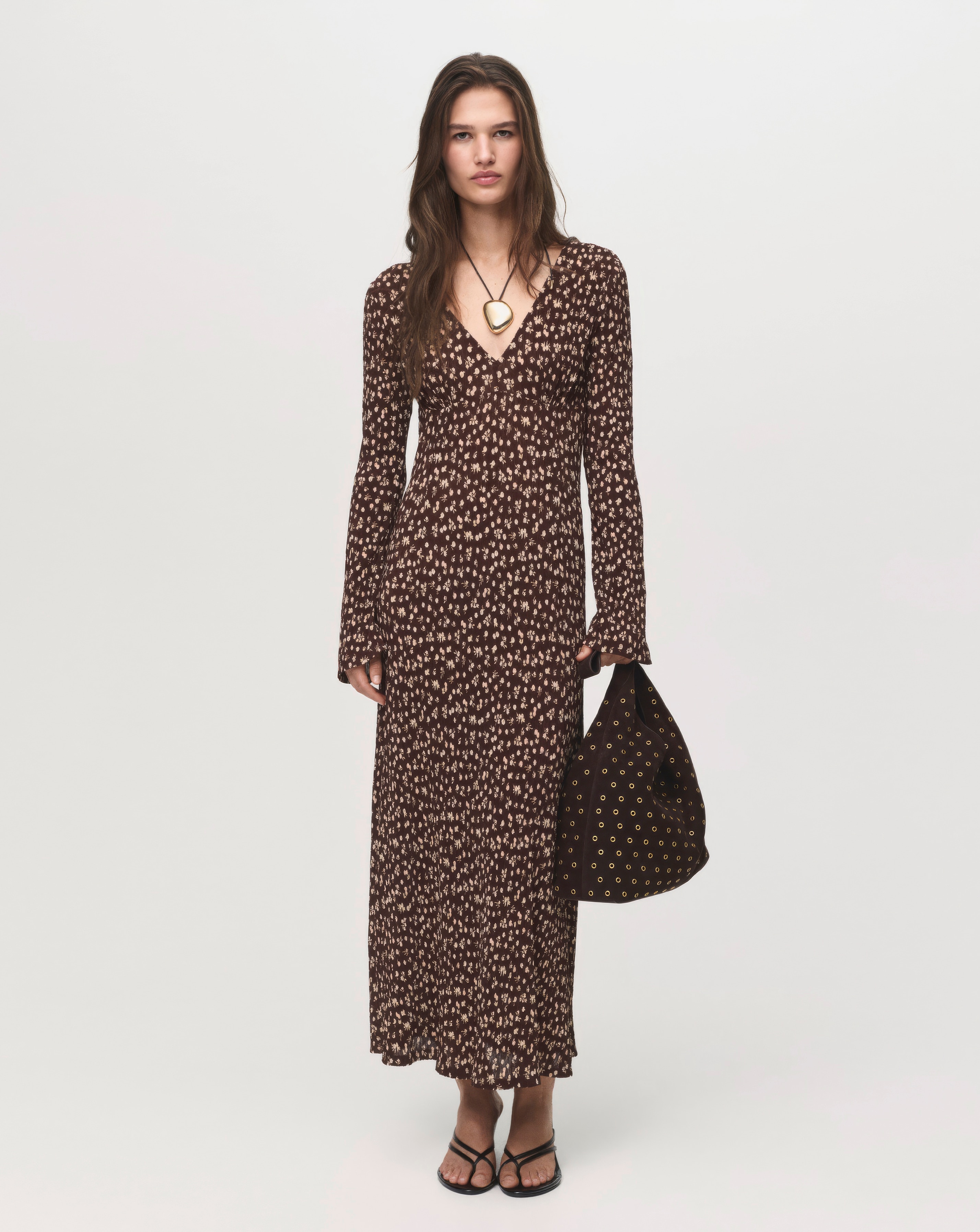 Mango Flare Sleeve Floal Midi Dress