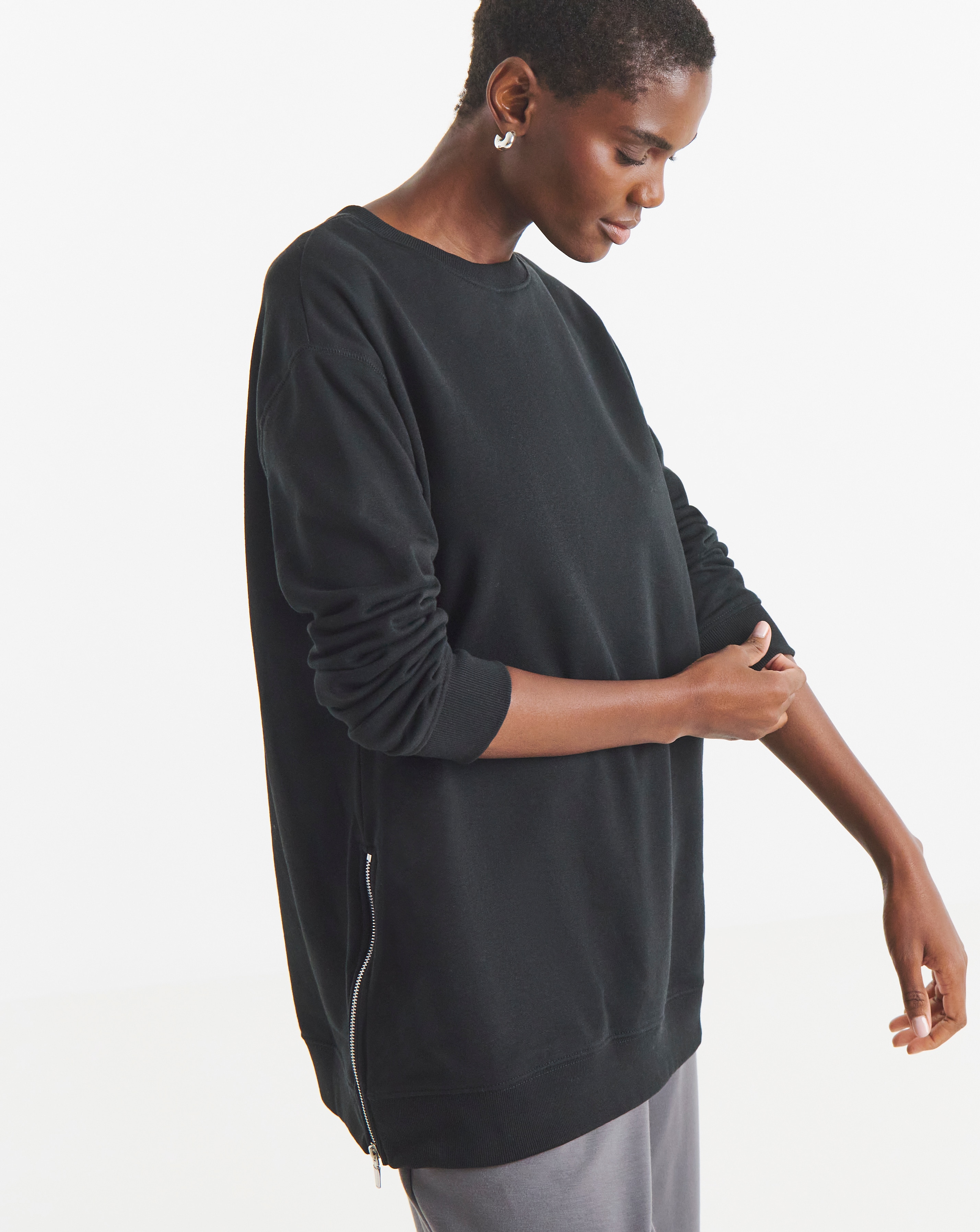 Black Side Zip Longline Sweatshirt