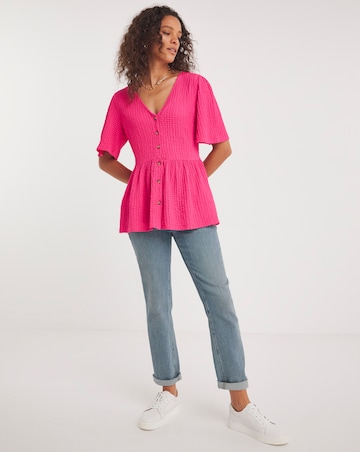 Crinkle Button Down Angel Sleeve Top