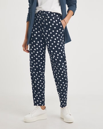 Navy Spot Print Stretch Jersey Tapered Trousers