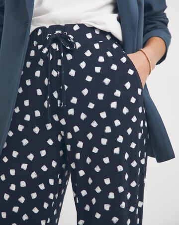 Navy Spot Print Stretch Jersey Tapered Trousers