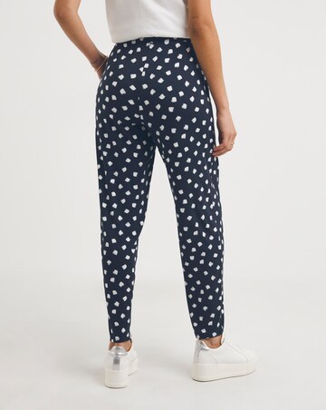 Navy Spot Print Stretch Jersey Tapered Trousers
