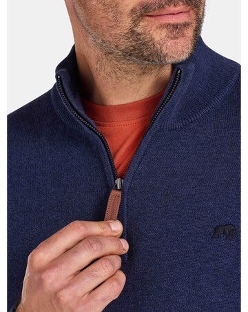 Raging Bull Classic Quarter Zip Cotton/Cashmere Knit Navy