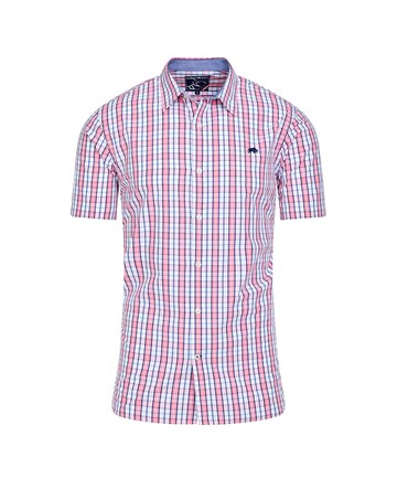 Raging Bull Short Sleeve Large Check Cotton Poplin Shirt Pink