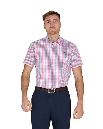 Raging Bull Short Sleeve Large Check Cotton Poplin Shirt Pink