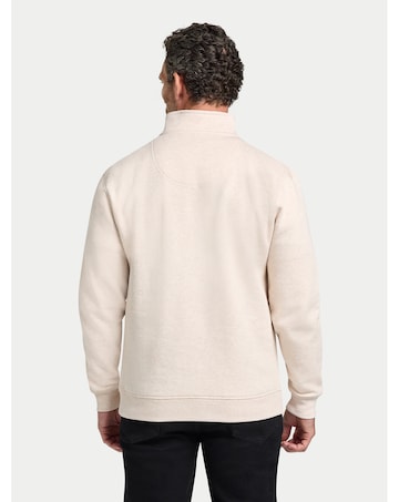 Raging Bull Tonal Embroidered Quarter Zip Sweat Ecru Marl