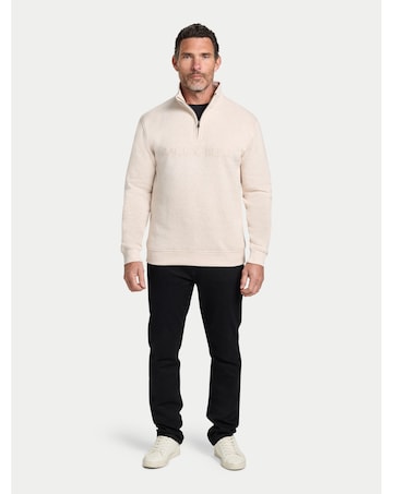 Raging Bull Tonal Embroidered Quarter Zip Sweat Ecru Marl