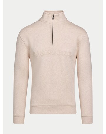 Raging Bull Tonal Embroidered Quarter Zip Sweat Ecru Marl