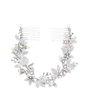 Jon Richard Clara Brushed Leaves Fresh Water Pearl And Crystal Double Comb