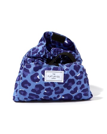The Flat Lay Co. Drawstring Makeup Bag in Blue Leopard