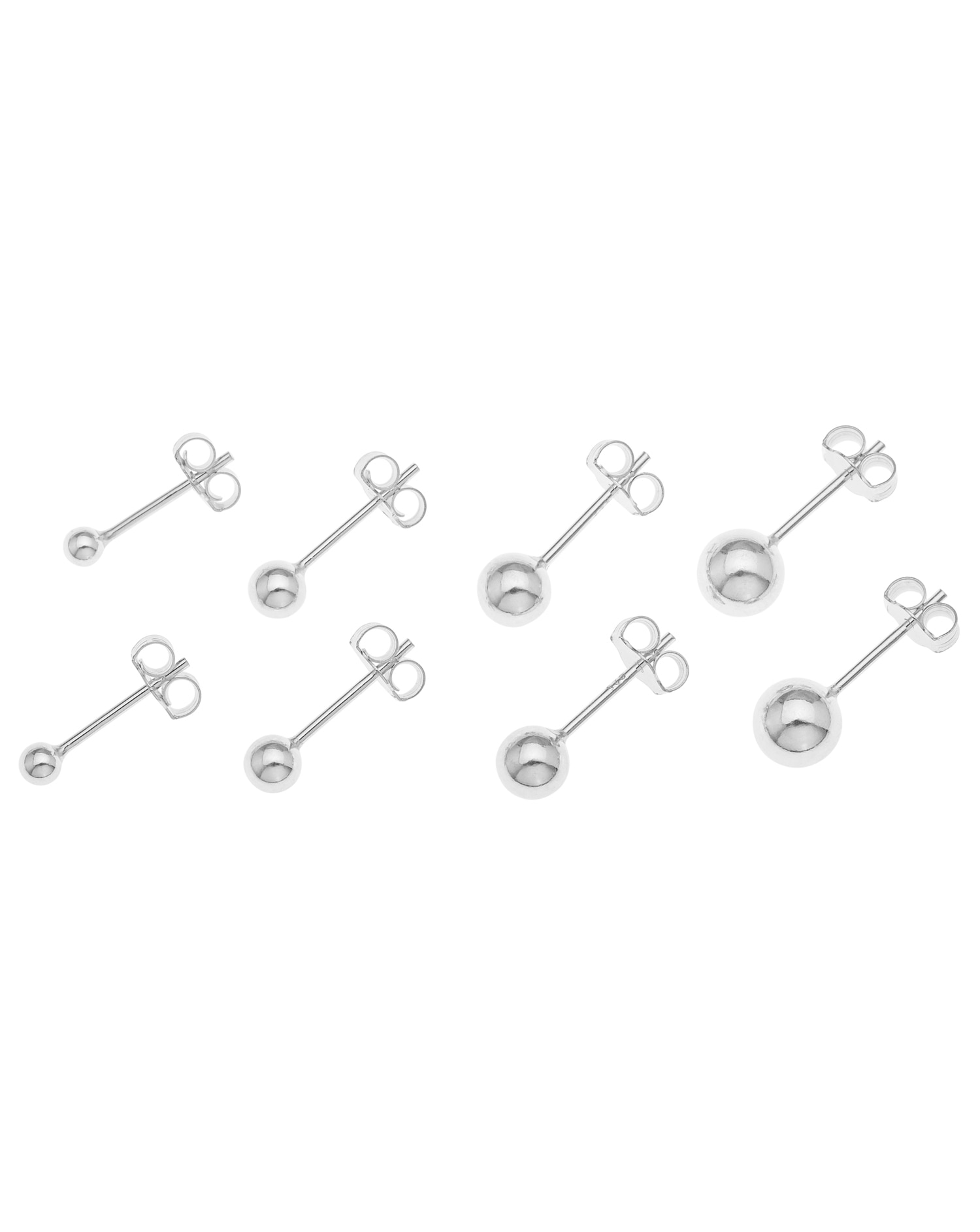 Silver Set of 4 Pairs Studs