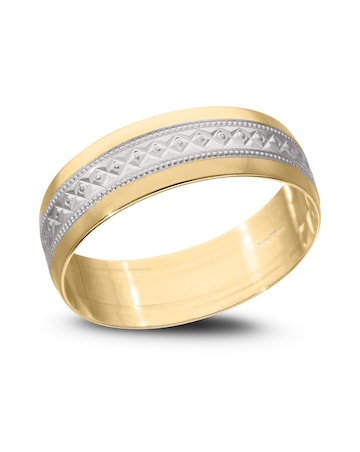 9 Carat Gold 6mm Two Tone Diamond Cut Wedding Band