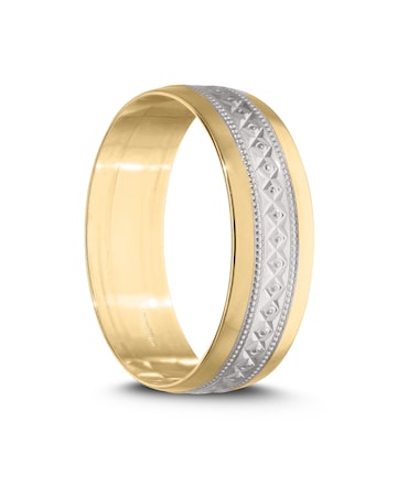 9 Carat Gold 6mm Two Tone Diamond Cut Wedding Band