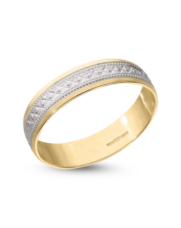 9 Carat Gold 4mm Two Tone Diamond Cut Wedding Band
