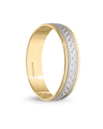 9 Carat Gold 4mm Two Tone Diamond Cut Wedding Band