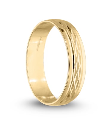 9 Carat Gold Modern Design Diamond Cut D Shape 4mm Wedding Band