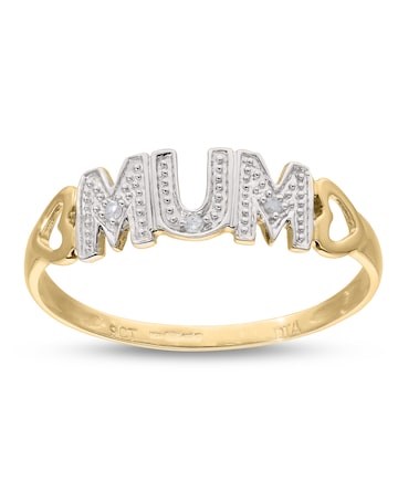 9 Carat Yellow Gold Diamond Set Mum Ring With Heart Shoulders