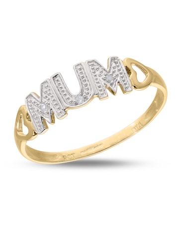9 Carat Yellow Gold Diamond Set Mum Ring With Heart Shoulders