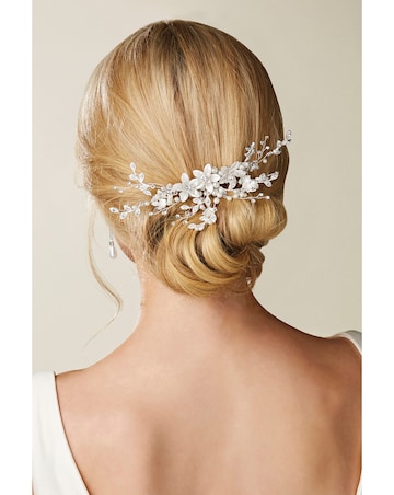 Jon Richard Madeline Silver Texture Petal Maple Leaf Spray Comb