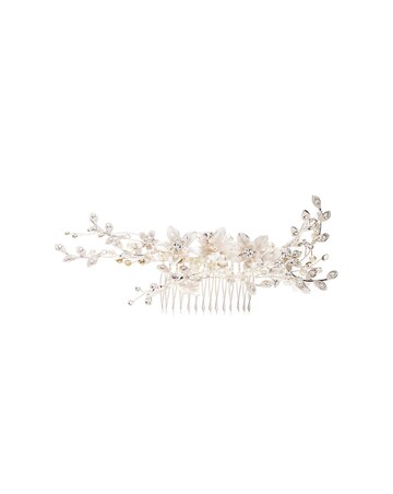Jon Richard Madeline Silver Texture Petal Maple Leaf Spray Comb