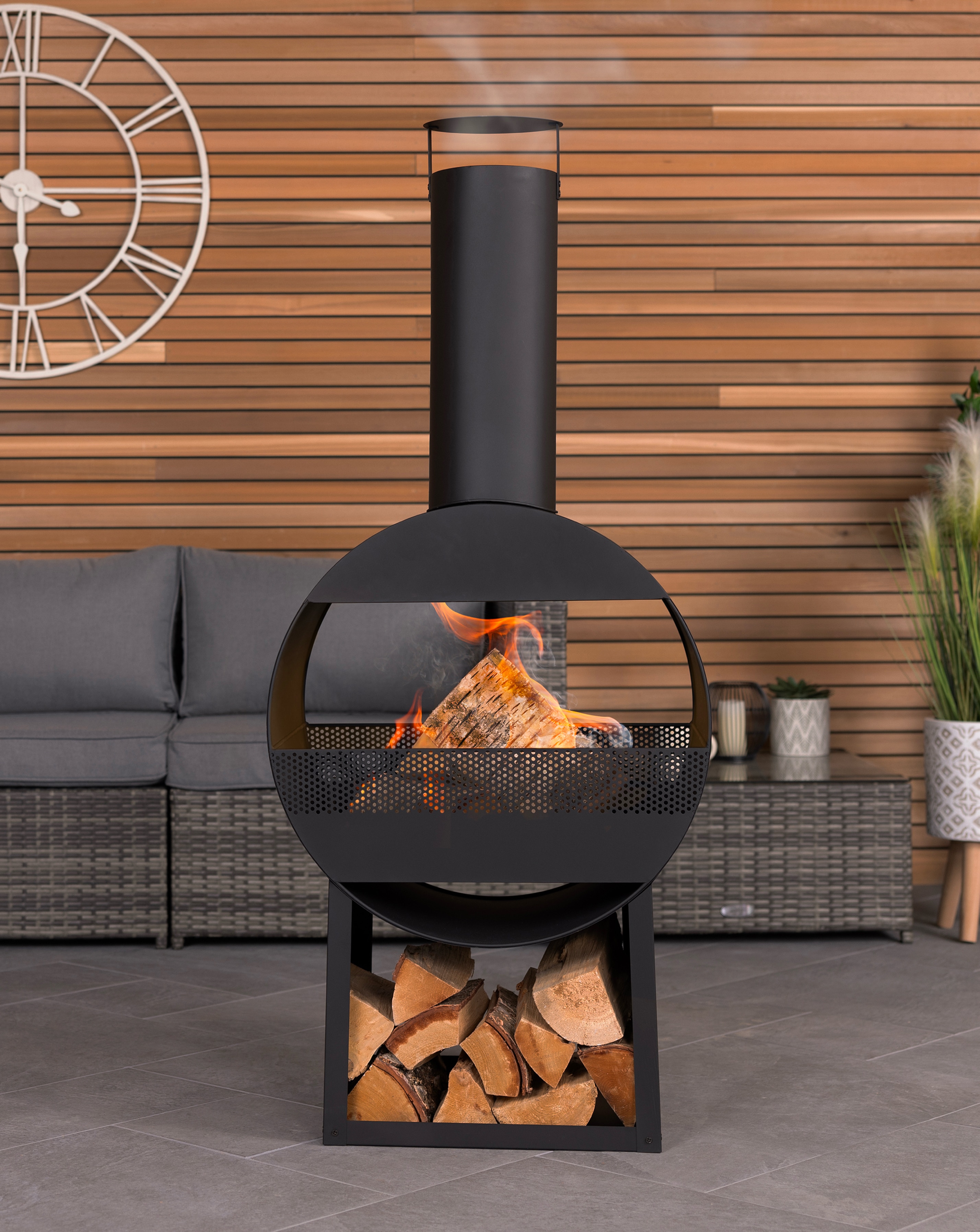 New In - Charles Bentley Black Steel Chimenea