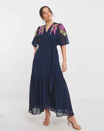 Hope & Ivy Grace Embellished V-Neck Wrap Maxi Dress