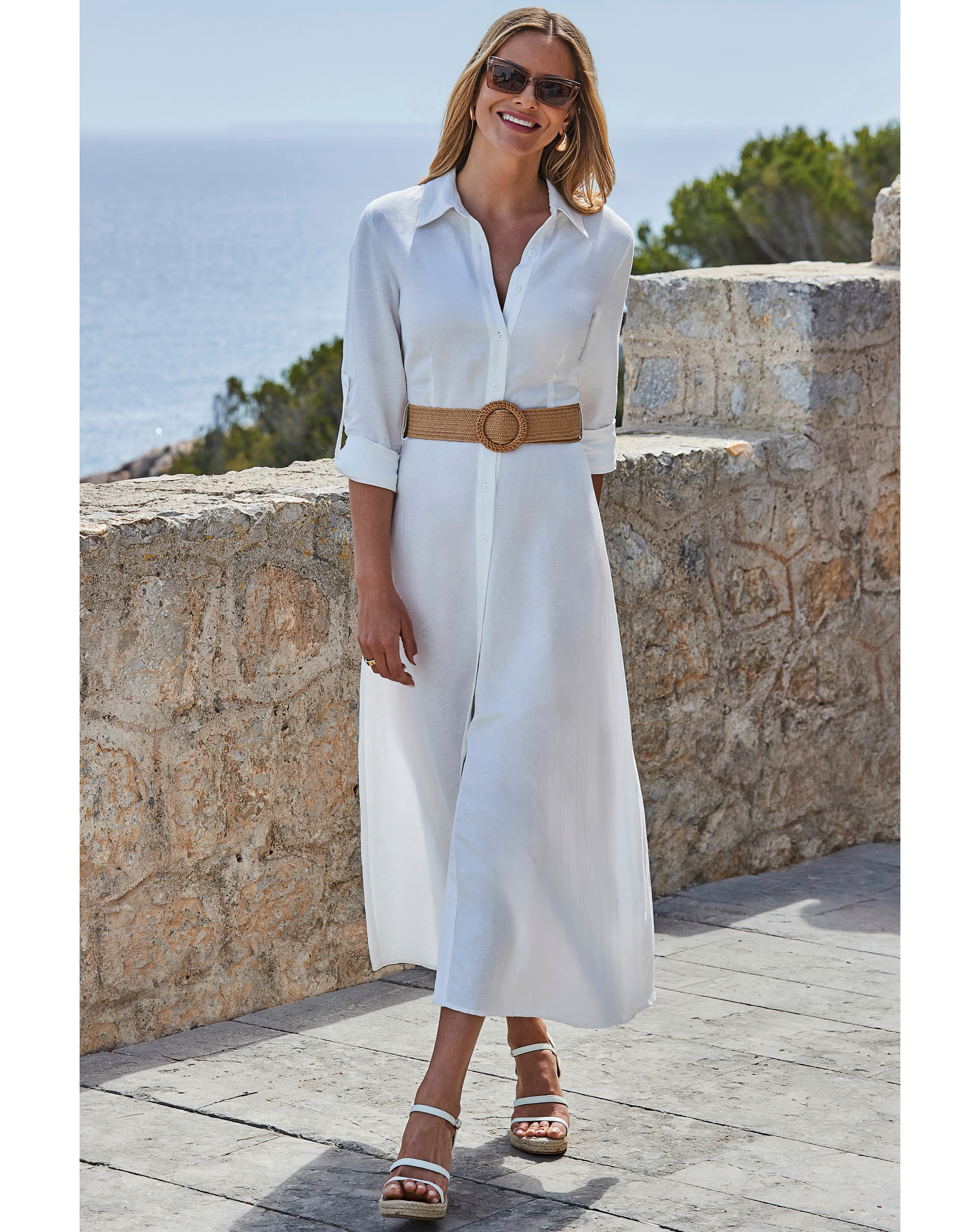 Sosandar Linen Midi Shirt Dress