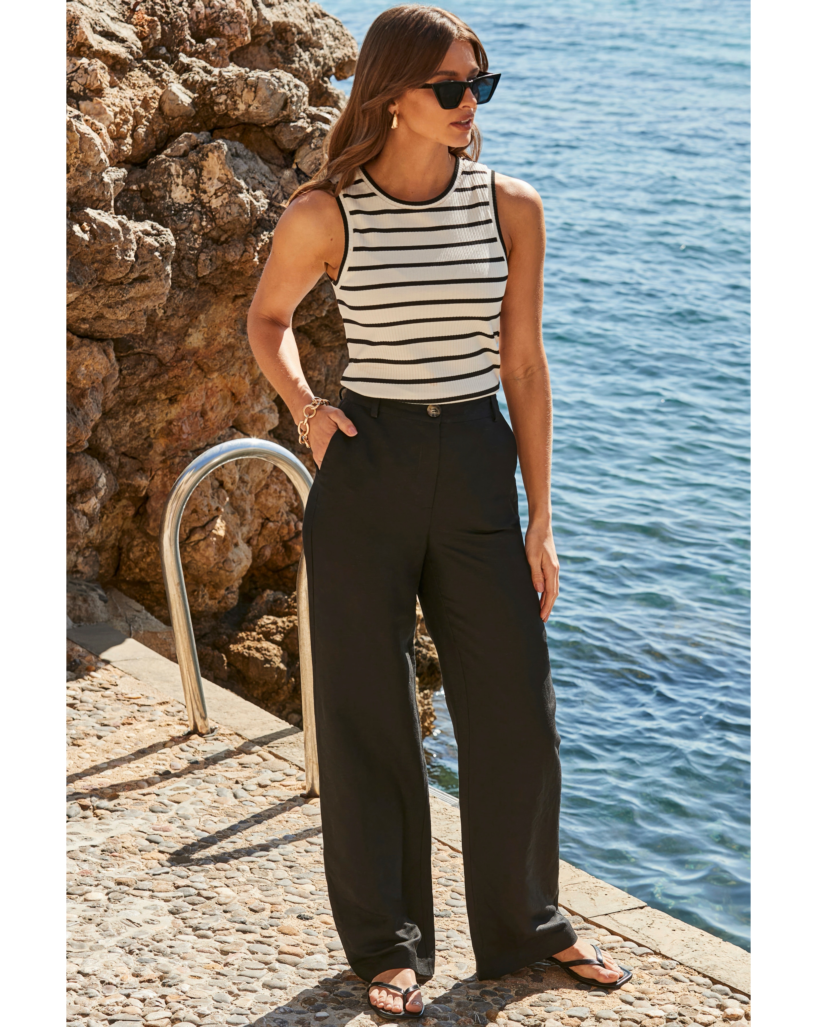 Sosandar Linen Wide Leg Trouser