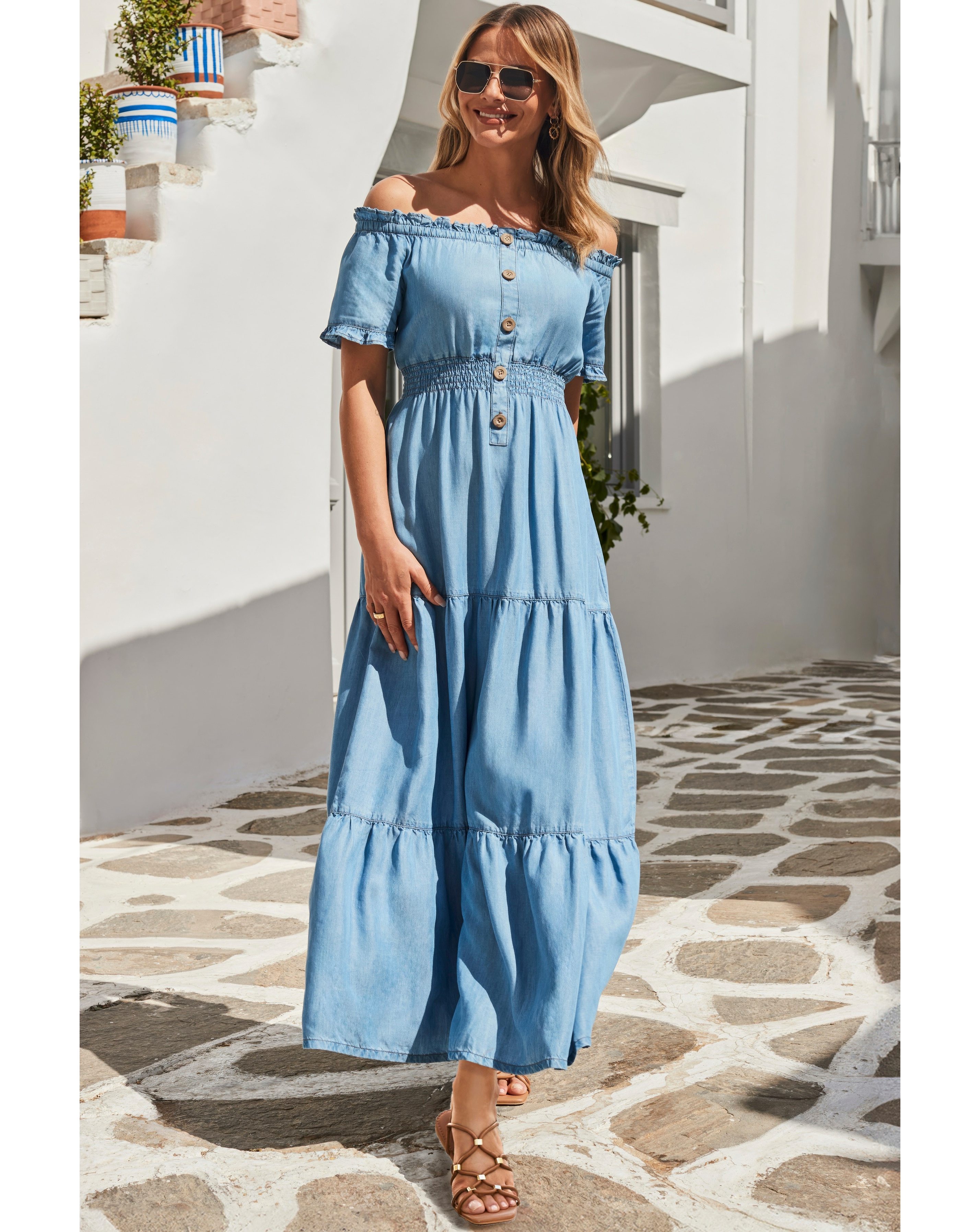 Sosandar Denim Fit and Flare Maxi