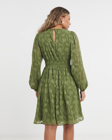 Lovedrobe Puff Sleeve V-Neck Shirred Waist Mini Dress