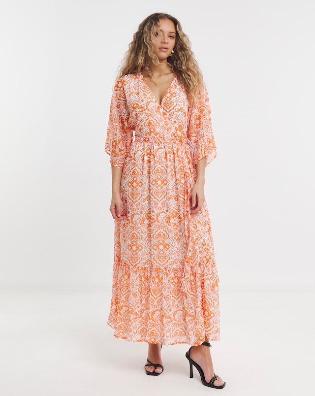 Lovedrobe Kimono Sleeve Faux Wrap Midaxi With Tie Belt