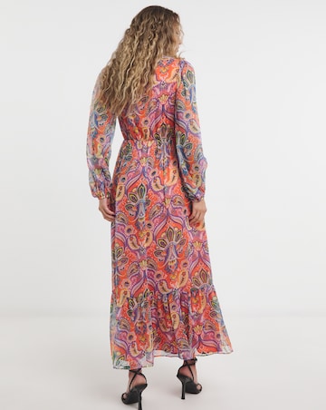 Lovedrobe V-Neck Blouson Sleeve Gathered Midaxi Dress