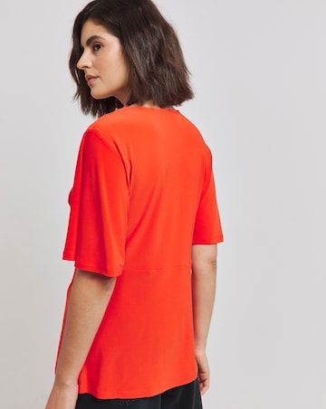 Red Drawcord Front Angel Sleeve Top