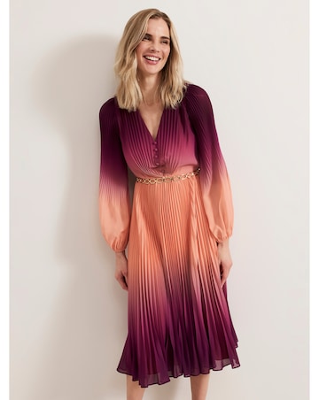 Phase Eight Mira Ombre Button Detail Pleat Dress