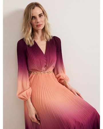 Phase Eight Mira Ombre Button Detail Pleat Dress