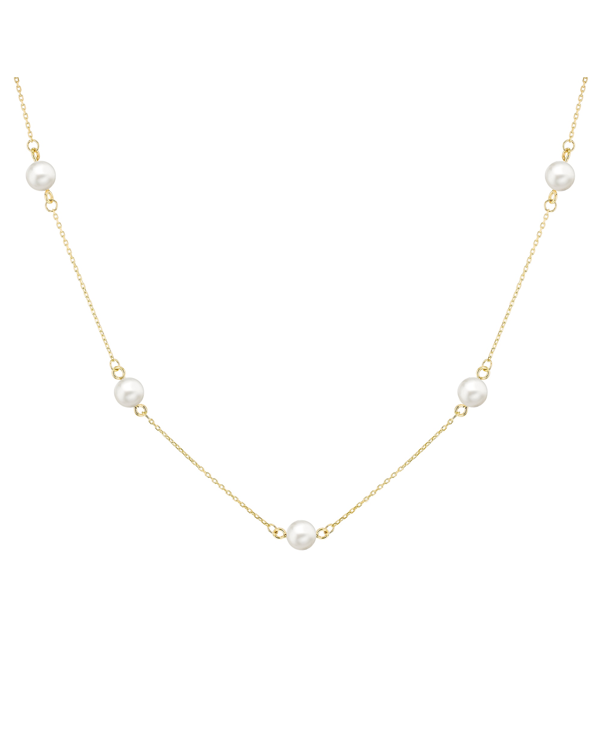 9ct Yellow Gold Pearl Station Necklace