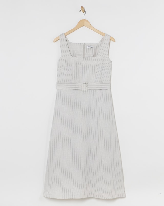 Pinstripe Linen Pinafore Dress