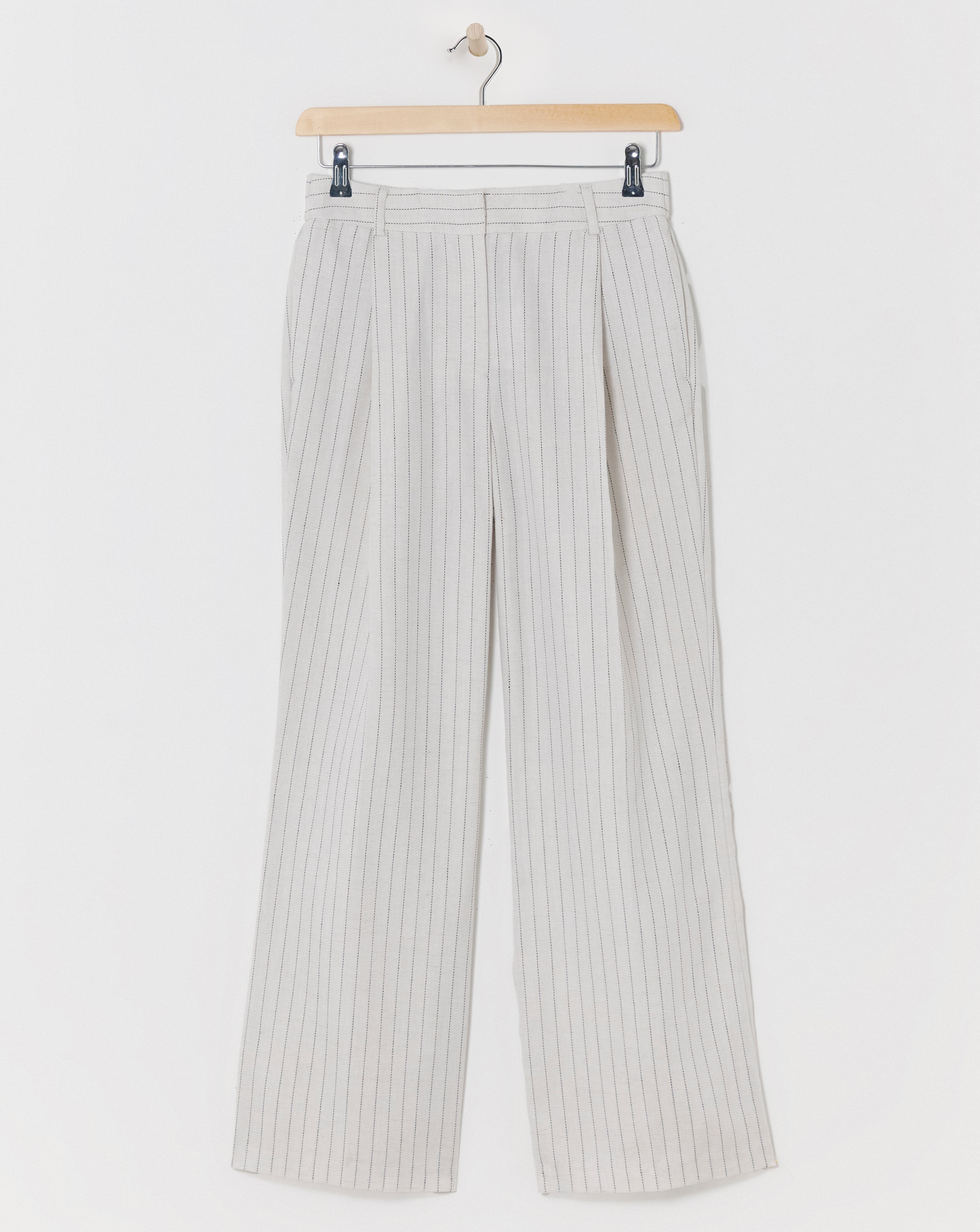 Pinstripe Linen Wide Leg Trousers