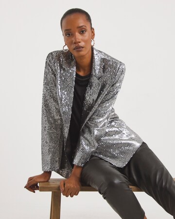 Silver Sequin Single Breasted Blazer