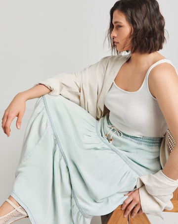 Simply Be Lightweight Denim Light Blue Tiered Maxi Skirt