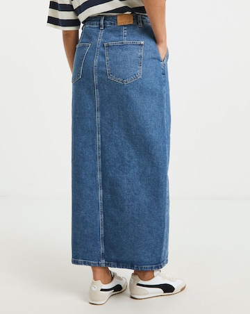 Blue Lace Detail Denim Maxi Skirt