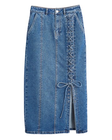 Blue Lace Detail Denim Maxi Skirt