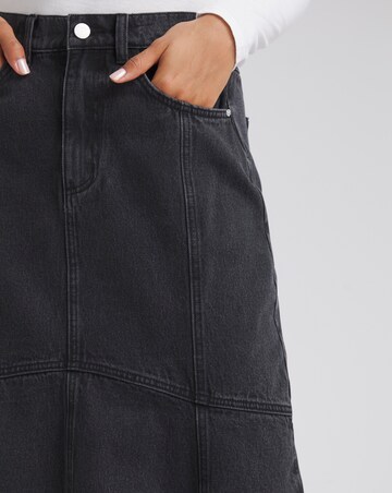 Washed Black Fishtail Denim Maxi Skirt