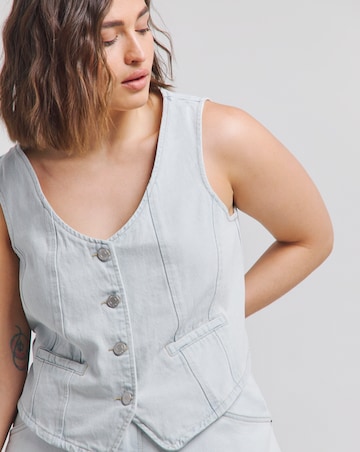Simply Be Bleach Wash Button Down Denim Waistcoat