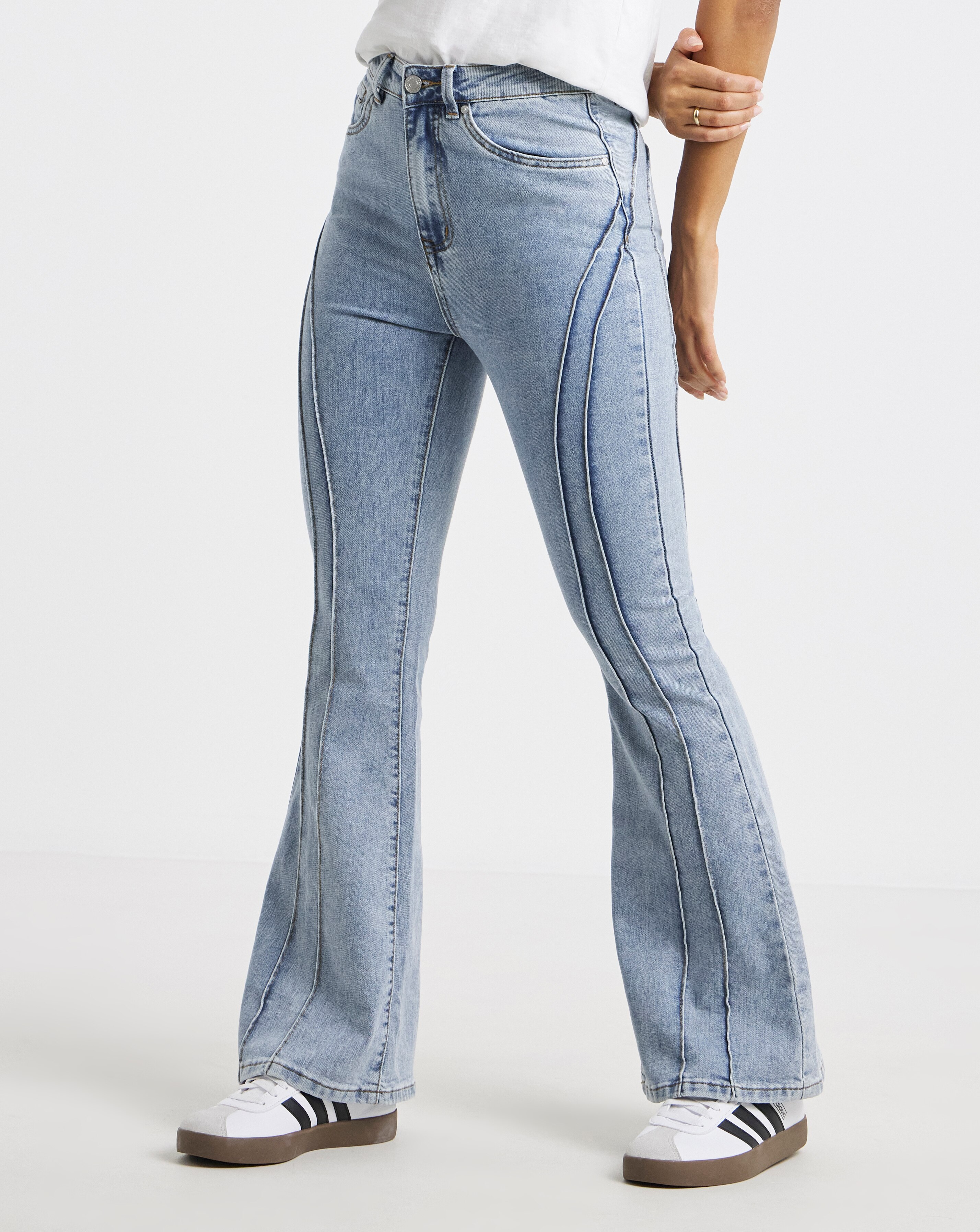 Simply Be Light Wash Seam Detail Flared Jean | JD Williams